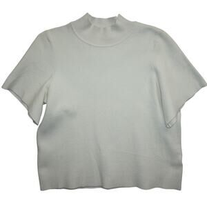 MOTH Women’s M White Mock Neck Short Sleeve Sweater Top Soft Stretch Minimalist